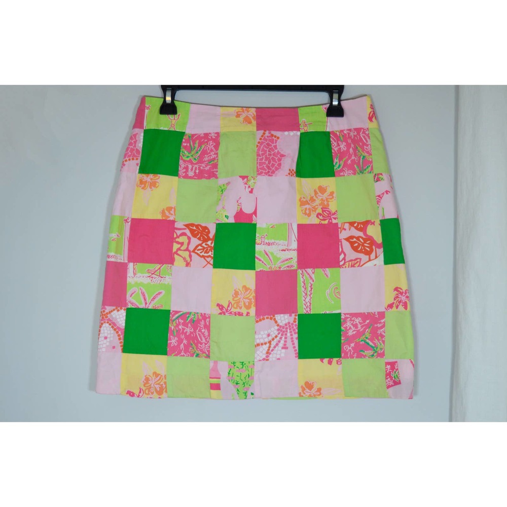 Vintage Lilly Pulitzer patchwork mini skirt pink green size 8